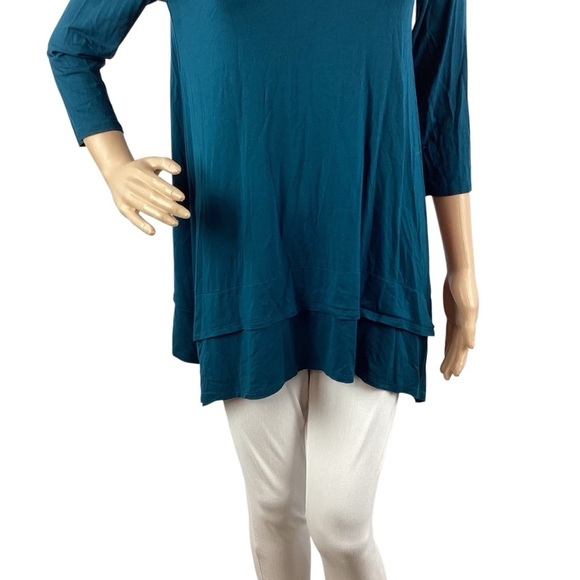 Eileen Fisher Layered Hem Tunic Top Blue 3/4 Sleeve Viscose Stretch XS - Picture 3 of 7